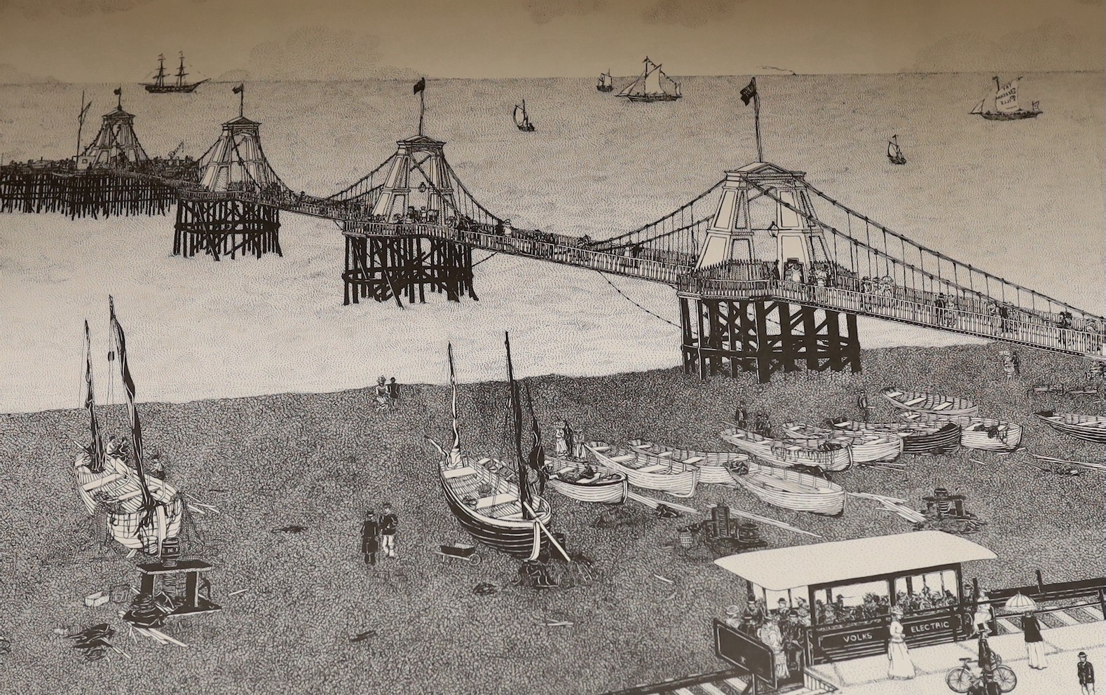 Two prints relating to the old chain pier, Brighton, by Laurie Williams and Francis Frith together with two related books